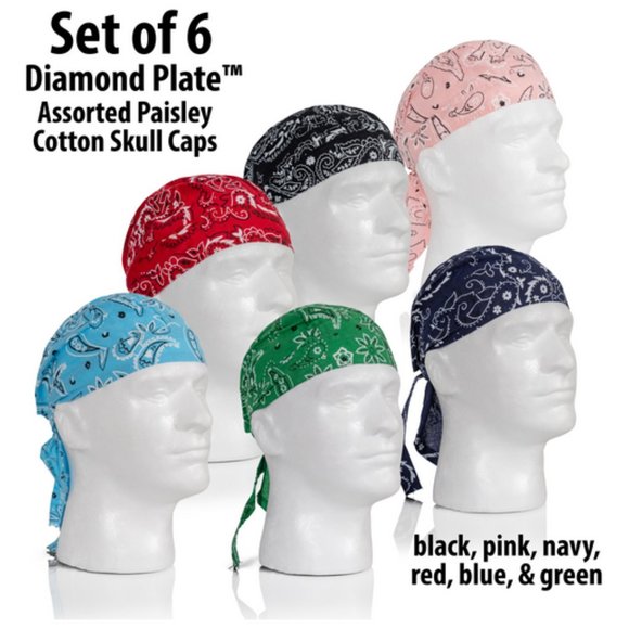 Set of 6 Assorted Designs Skull Caps Paisley Bandanna Biker Skull Hat Caps - Picture 2 of 4